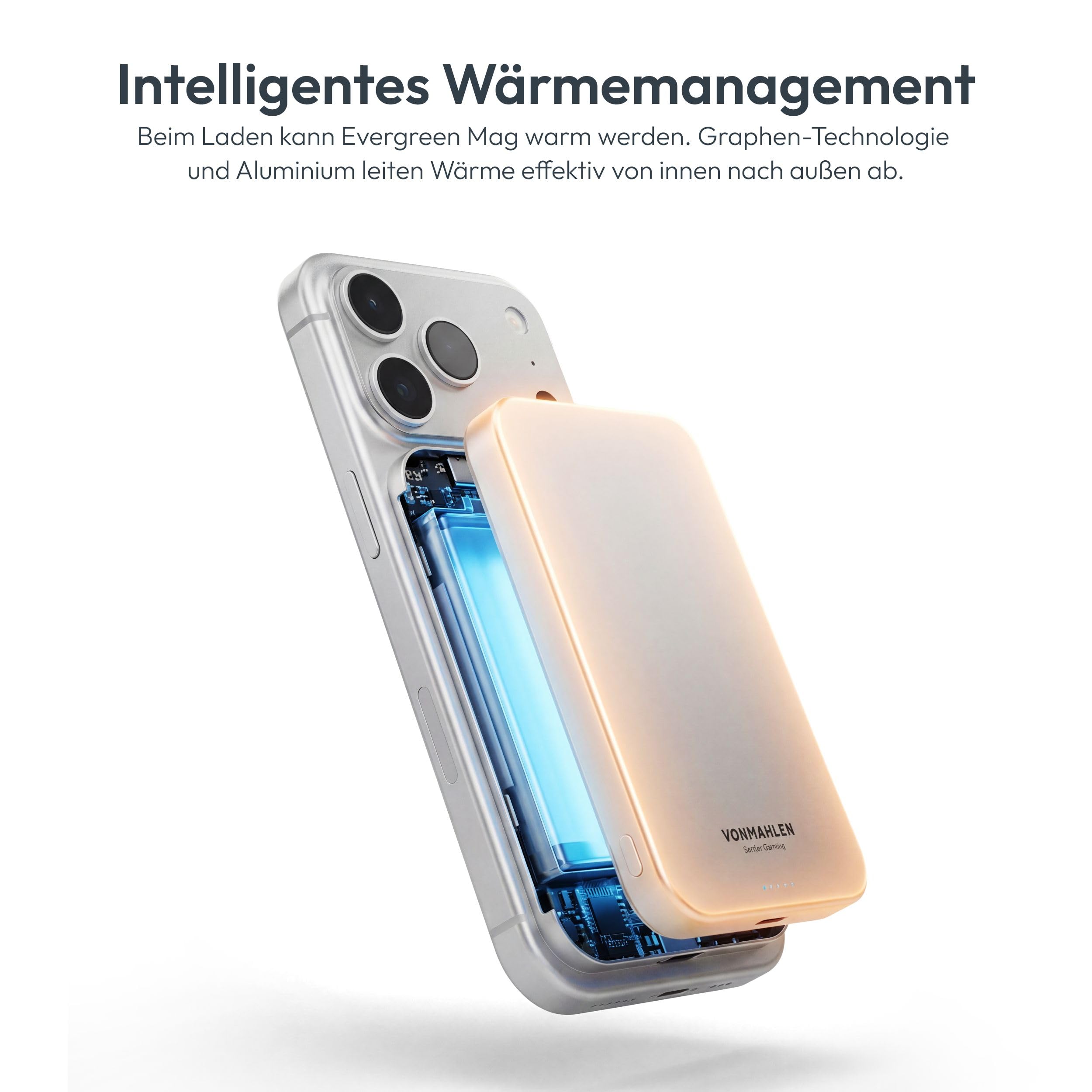 VONMÄHLEN Evergreen Mag - Wireless Powerbank kompatibel mit MagSafe - Ultra Thin, Tragbares Ladegerät mit 5000mAh Kapazität und 15W Drahtloses Laden, magnetische Powerbank (QI2-zertifiziert) - White 3