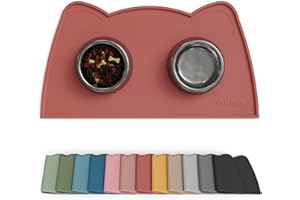 OHMO - Cat Food Mat, Silicone Pet Feeding Mat for Floor Non-Skid Waterproof Dog Water Bowl Tray, Easy to Clean Pet Placemat (Erythrinus, 18 * 9.8'')