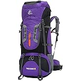 Bseash 80L Waterproof Hiking Camping Backpack with Rain Cover, Lightweight Outdoor Sport Travel Daypack for Climbing Touring (Purple)
