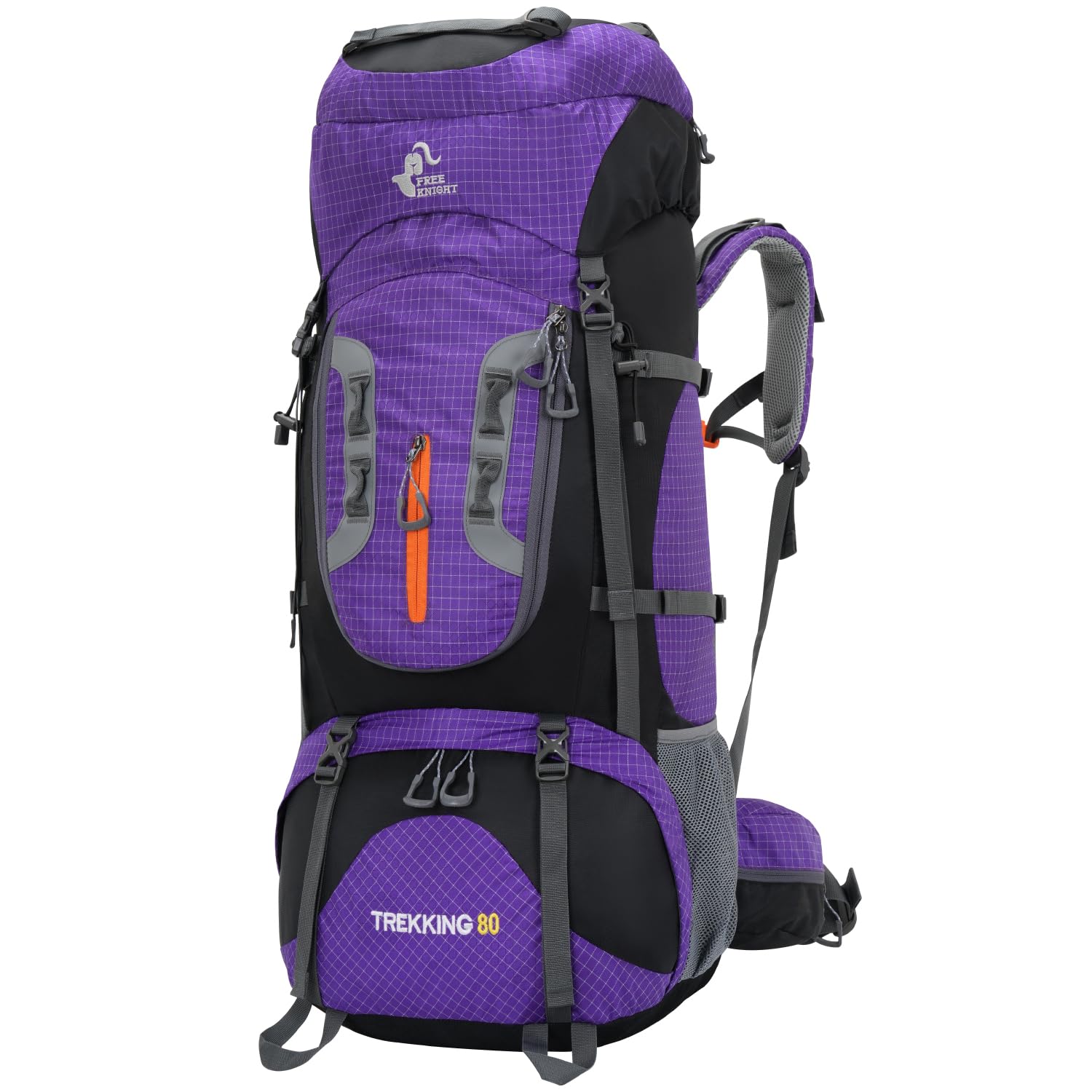 Bseash 80L Waterproof Hiking Camping Backpack with Rain Cover, Large Capacity Outdoor Sport Travel Daypack Rucksack for Climbing Skiing (Purple)