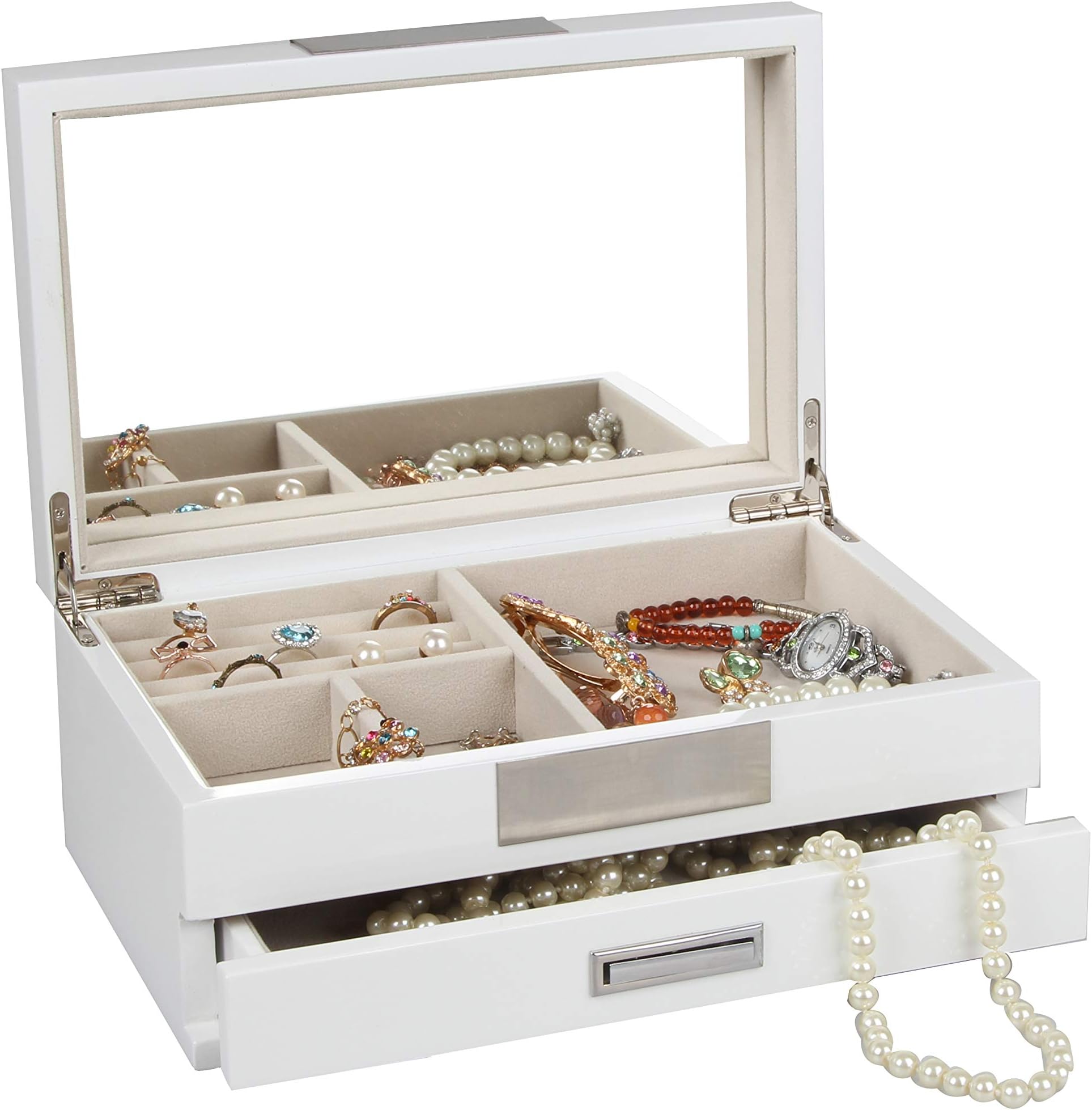 Kendal Unisex Wooden Jewelry Box Case Ring Storage Organizer with Piano Paint (White)