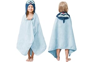 SO OQ STYLE QUARTERS Style Quarters Baby Shark Towels for Toddlers, Blue Shark Kids Bath Towels, Baby Shark Kids Beach Towels, 100% Cotton Terry Toddler Hooded Bath Towel, Kids Hooded Bath Towel with 24"x50"(Blue)