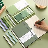 Dispowreath Aesthetic Stationery Set Preppy School Supplies 6 Retractable Black Pastel Gel Ink Pens 0.5mm Pastel Notebook Sticky Notes Set 5 Highlighters Self Stick Index Tabs for Bible Gifts(Green)
