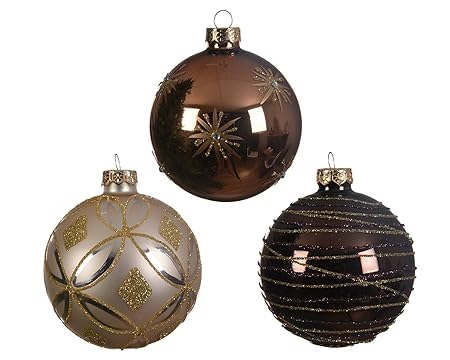 12 Palle Di Natale In Vetro Da 8 Cm Champagnemarrone Set