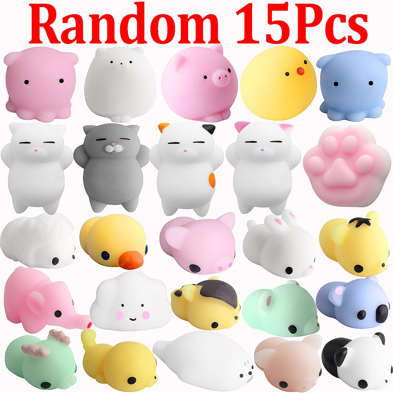 Outee Mini Squishy Kawaii, 15 Pcs Squishy Animals Stress Toys Soft