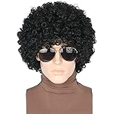 LeMarnia 70s 80s Afro Wig Black Short Curly Hair Men and Women Disco Rock Hippie Halloween Costume Wig