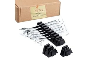 HUKURU 【48 PCS Magnetic】Wrench Organizer for Tool Box, WrenchOrganizer, Modular Wrench Organizers Toolbox Widget, WrenchHolder for Tool Organizers and Storage, with Metric&SAE Labels, Black