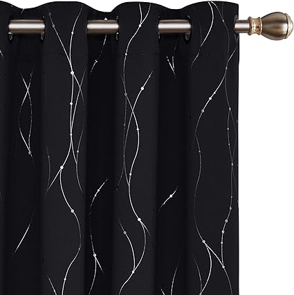 Amazon Deconovo 遮光カーテン 2枚セット スライドガラスドア用 長さ95インチ 2枚セット ドット柄 遮光カーテン 52 X 95インチ ブラック パネル2枚 カーテン オンライン通販