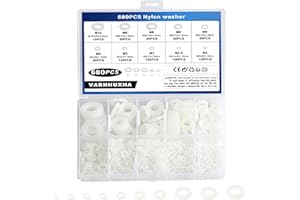 VARHHUXHA 680 Pcs White Nylon Washers for Bolts, Plastic Nylon Flat Washers for Screws, 7 Sizes Assorted Washers Hardware Washers Assortment Kit, Nylon Sealing Washers Gaskets Spacer, M2.5 M3 M4 M5 M6 M8 M10