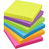 Lined Sticky Notes 3x3 in, 6 Bright Multi Colors,100 Sheet/Pad | Self-Stick &amp; Removable, Office/School/Home Use