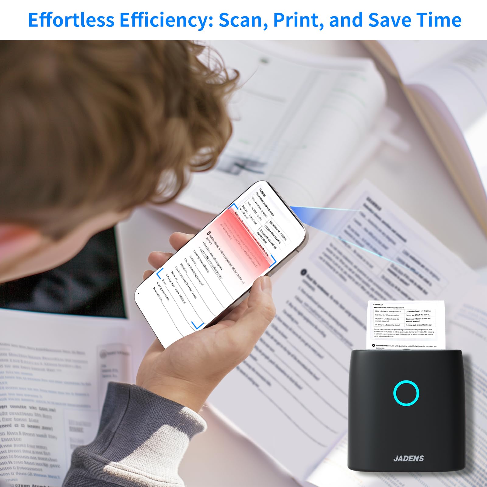 JADENS Mini Sticker Printer - Bluetooth Thermal Printer For IPhone & Android, Pocket-Sized Inkless Printer
