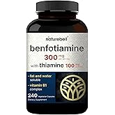 NatureBell Benfotiamine with Thiamine - 240 Vegetarian Capsules - 300mg Benfotiamine &amp; 100mg Thiamine - for Heart Health, Energy Production &amp; Nervous System Support* - Vitamin B1 Complex