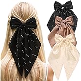 3 PCS Bow Hair Clip for Women,Large Hair Bow Clips Long Tail Ribbons,Silky Satin Bowknot Metal Barrettes with Crystal,Big Hair Bows Hair Accessories Neutral Color