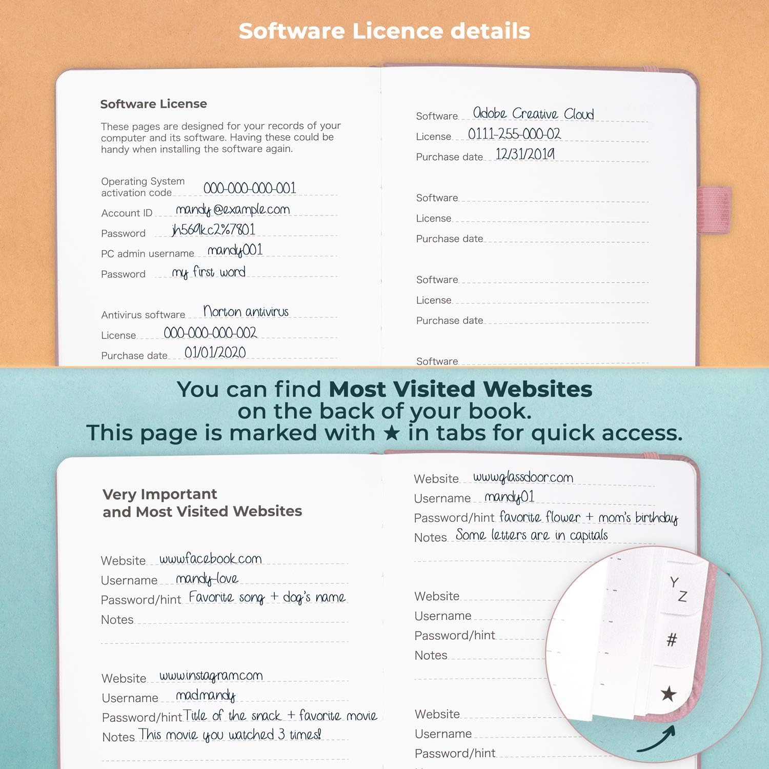 Clever Fox Password Book with tabs. Internet Address and Password Organizer Logbook with alphabetical tabs. Small Pocket Size Password Keeper Journal Notebook for Computer & Website Logins (Rose Gold) : Office Products