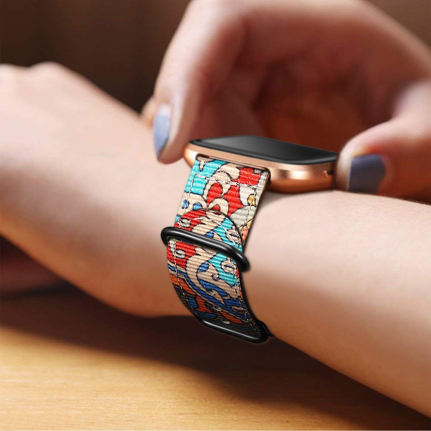 Fintie Bands Compatible with Fitbit Versa 2 / Versa/Versa Lite Edition, Soft Nylon Replacement Strap Wristband Accessories Compatible with Fitbit Versa Smart Watch, Cartoon Floral: Home Audio & Theater