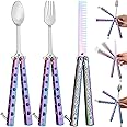 Eaasty 3 Pieces Butterfly Comb, Butterfly Fork and Spoon Set, Tactical Stainless Steel Folding Butterfly Spoon for Camping Hunting Travel Outdoor