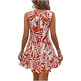 SOLY HUX Women's Boho Knot Back Sleeveless Swing Shift Dress Flounce Ruffle Hem Summer Dresses