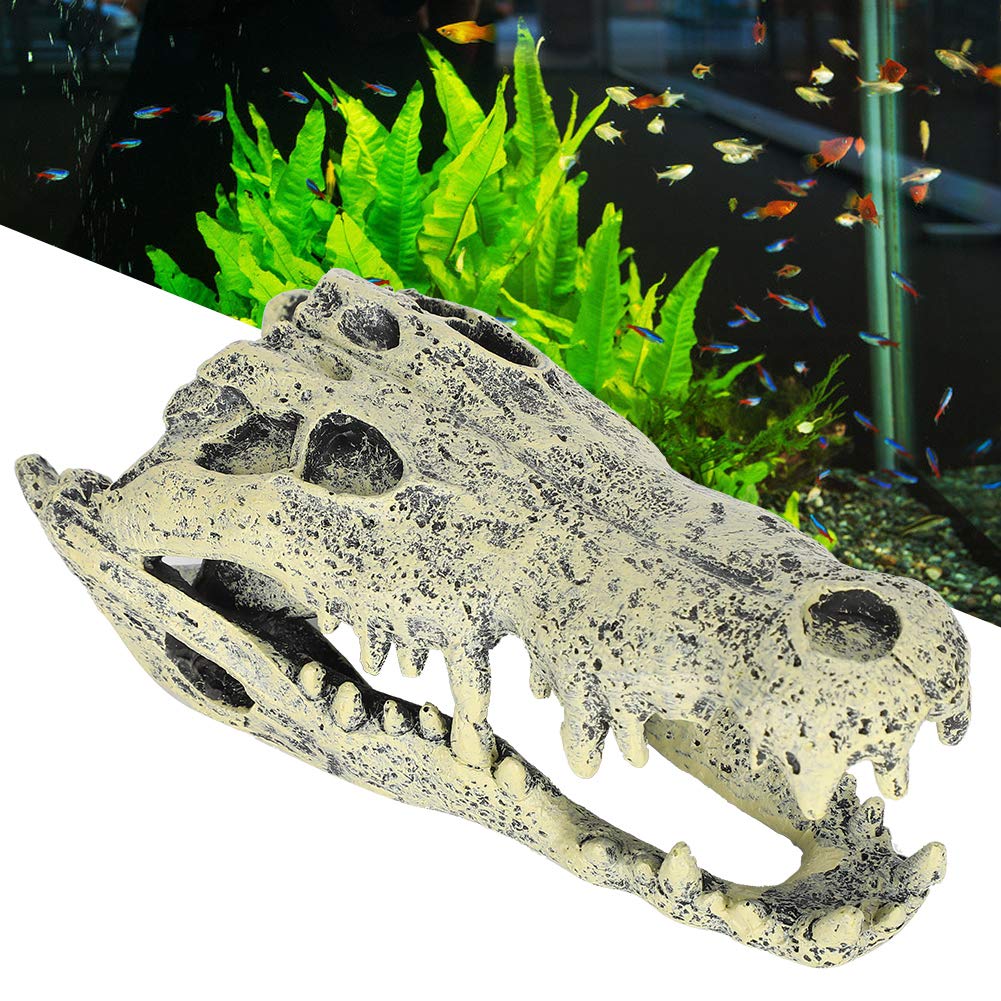 Cikonielf Aquarium Dinosaur Skull Ornament Reptile Hideout Skull Aquarium Decor Resin Emulational Skull Ornament