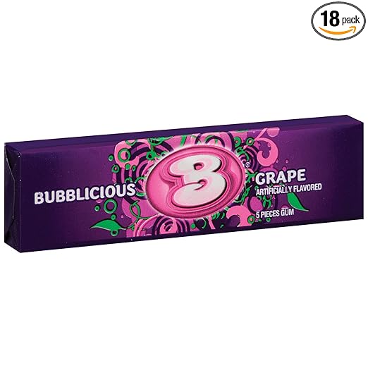 Bubble Gum, (Grape, 18 Five-Count Packs)