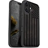 Carveit Magnetic Wooden Case for iPhone 17 Case, Wood Artisan Engraved & Black Soft TPU Shockproof Cover, Compatible with MagSafe Wireless Chargers (The Classic American Flag) Blackwood