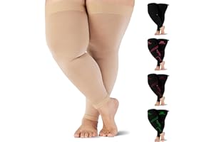 Mojo Compression Socks Plus Size Beige XXL - Thigh-High Leg Sleeve with Grip Top - 20-30mmHg for Post-Thrombotic Syndrome and Venous Insufficiency A609BE5 - 1 Pair
