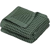 DEMMEX Organic Cotton Waffle Turkish Hand Towels for Bathroom & Kitchen, Large 20x30 in, 100% Oeko-TEX Certified Ultra Soft Turkish Cotton, Lightweight Quick Dry Waffle Weave, Set 2 (Sage Green)