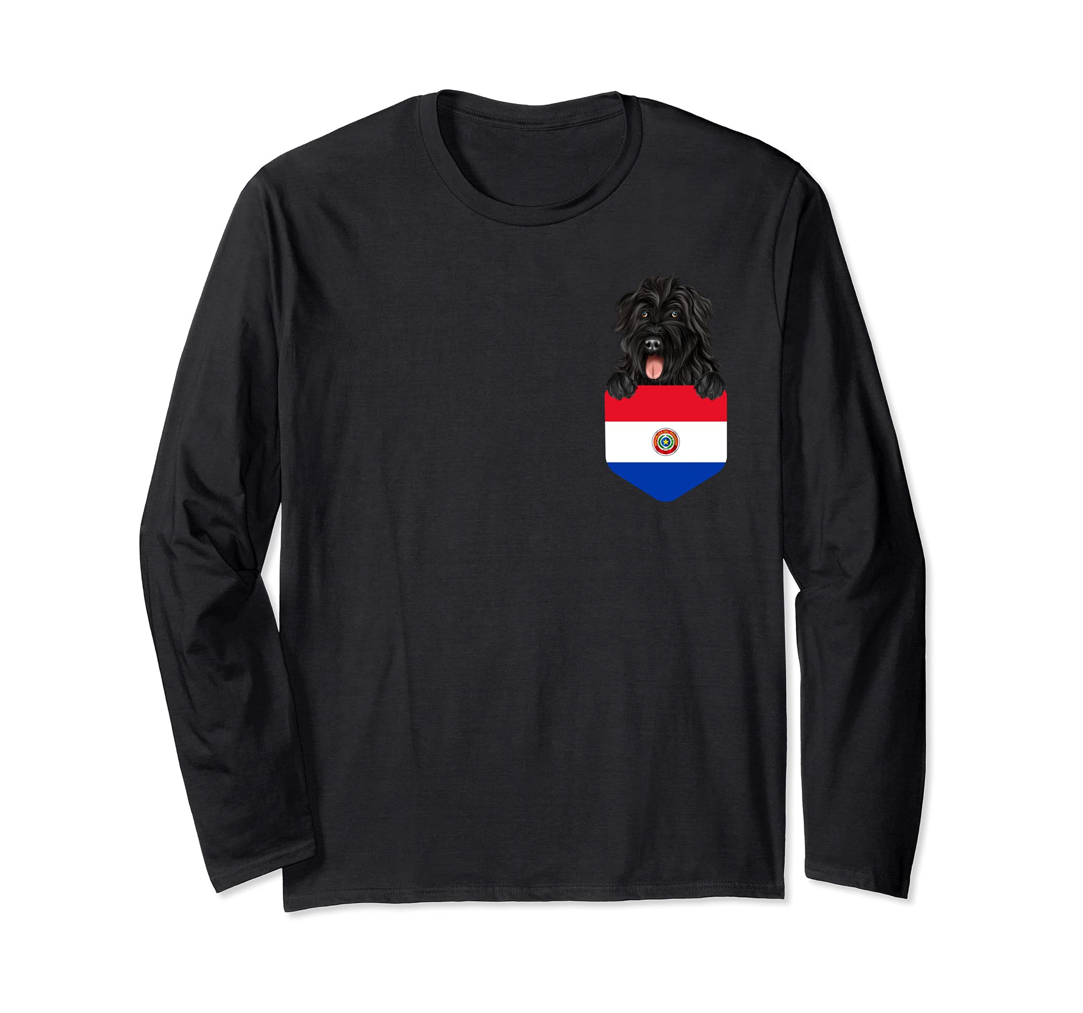 Paraguay Flag Bouvier des Flandres Dog In Pocket Long Sleeve T-Shirt