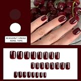 EONFAVE Wine Red Square False Nails 24Pcs Short Press On Nails view 2