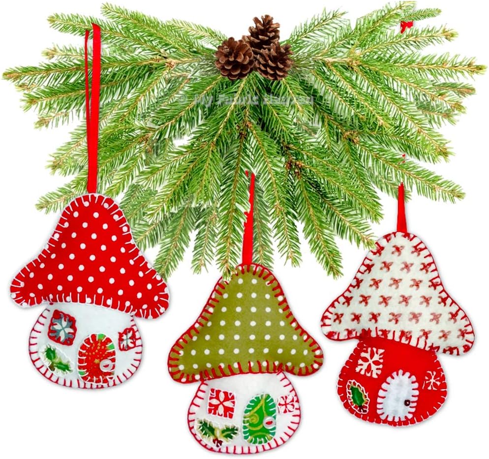My Fabric Heaven Toadstool House Ornament Sewing Pattern 10 cm Stuffed Soft Felt Handmade Christmas Decoration & Easy Photo-Tutorial Booklet. Free Post