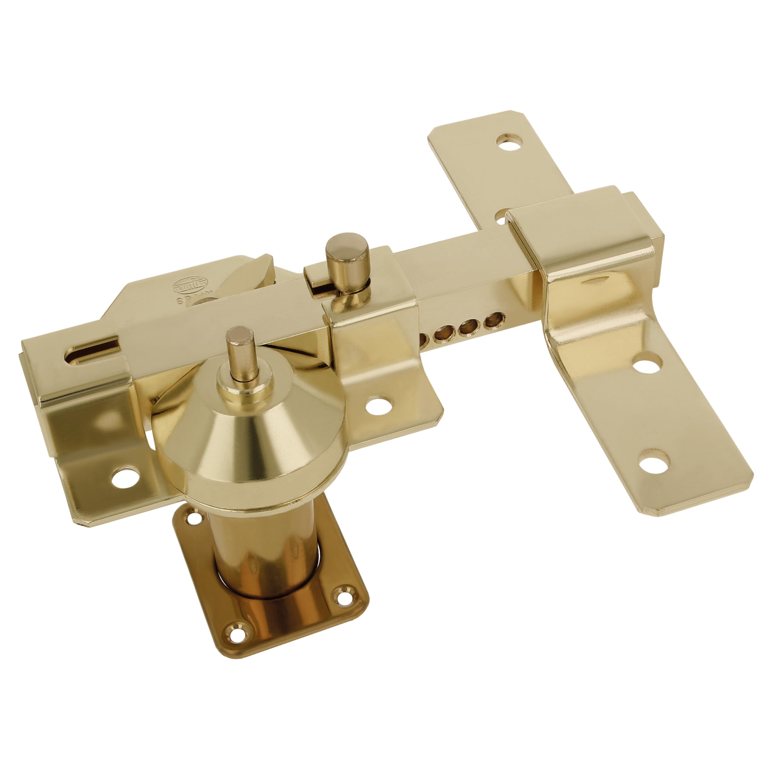 Amig - Surface-Mounted Steel Bolt for Doors | Push Button Opening, Security Latch, and Locking Lever | 105 x 170 mm, 50 mm Cylinder, Gold Colour, Includes 5 Dimple Keys