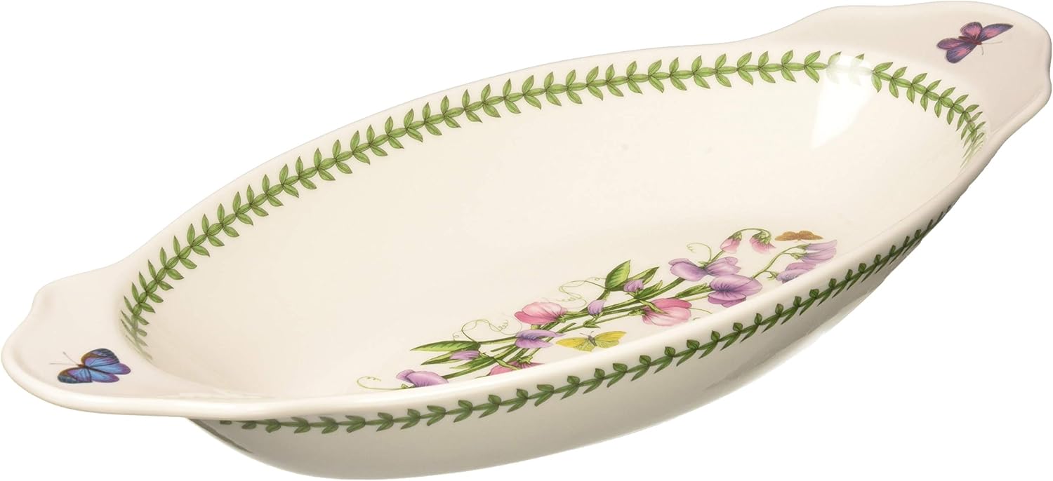 Portmeirion Botanic Garden Oval Baking Dish with Handles, White