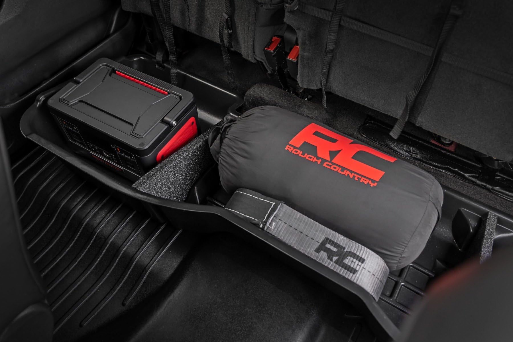 Photo 1 of Rough Country Under Seat Storage for Chevy Silverado 1500 (2014-2018) & 2500HD/3500HD (2015-2019) Crew Cab - Custom-Fit Under Seat Truck Storage, Durable, Anti-Skid Thermoplastic