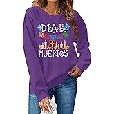 SFHFY Dia De Los Muertos Shirts Women: Day of The Dead Long Sleeve Shirt Funny Skull Halloween Tee Fall Festival Top
