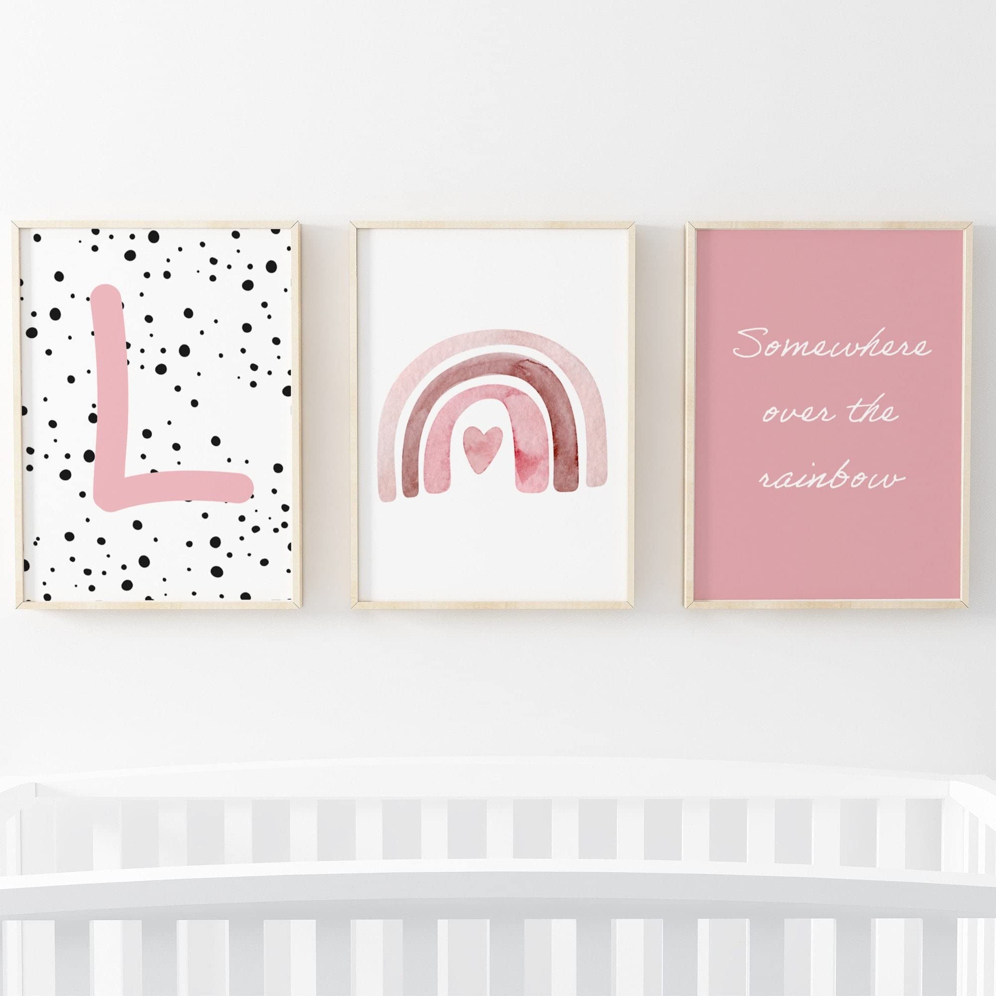 Pompom Prints® Set of 3 Girls bedroom Prints, Rainbow Nursery Prints, Scandi Boho Style Nursery Decor, Playroom Prints [Picture frames not included] (A4, L)