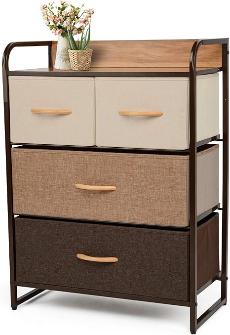 Amazon Com Younis Dresser Organizer Cabinet Drawer Storage With 4 Drawers Sturdy Steel Frame Storage Shelves Wood Top Closet Storage Easy Pull Fabric Bins Organizer Unit For Homes Offices Dormitories Kitchen