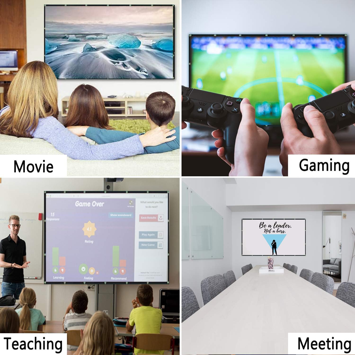 OWILLZ 120 inch Projector Screen 16:9 HD Foldable for Home Theater Cinema Indoor Outdoor: Home Audio & Theater