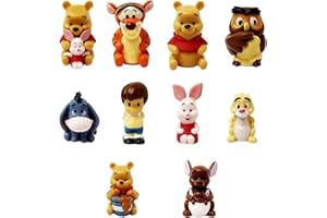 HOLYMID Cute Pooh Cake Topper, 10 Pcs Bear Figurines Sculpture, Cartoon Cake Decorations For Girls Boys Kids Theme Birthday Party Supplies, Cake Picks, Pooh Characters Figurines Toy Cupcake Decorations