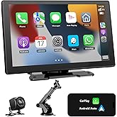 9'' Carplay Screen for Car, Wireless Carplay & Android Auto, Portable Carplay Screen with 1080P Backup Camera, Android Auto C