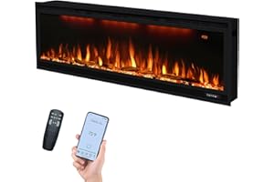 DREAMFLAME Smart 50 inch WiFi-Enabled Electric Fireplace Inserts, Wall Mount & in Wall recessed Fireplace Heater, w/Realistic Log &Crystals, Adjustable Flame Color, Thermostat and Timer, 750W/1500W, Black