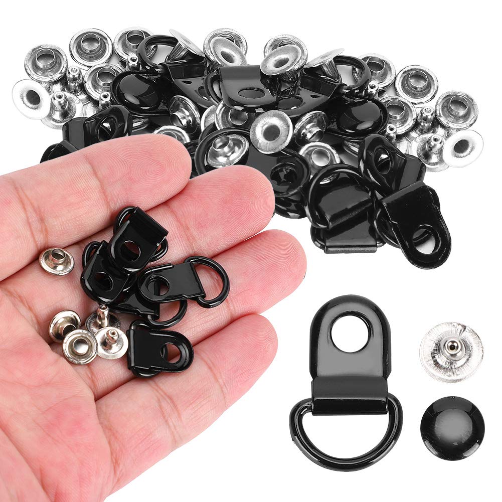 Cikonielf 100-Piece Brass Shoelace and Boot Hooks - D-Ring Eyelet Buckles with Rivets, Includes DIY Rivet Tool, Gloss Black 9x14mm
