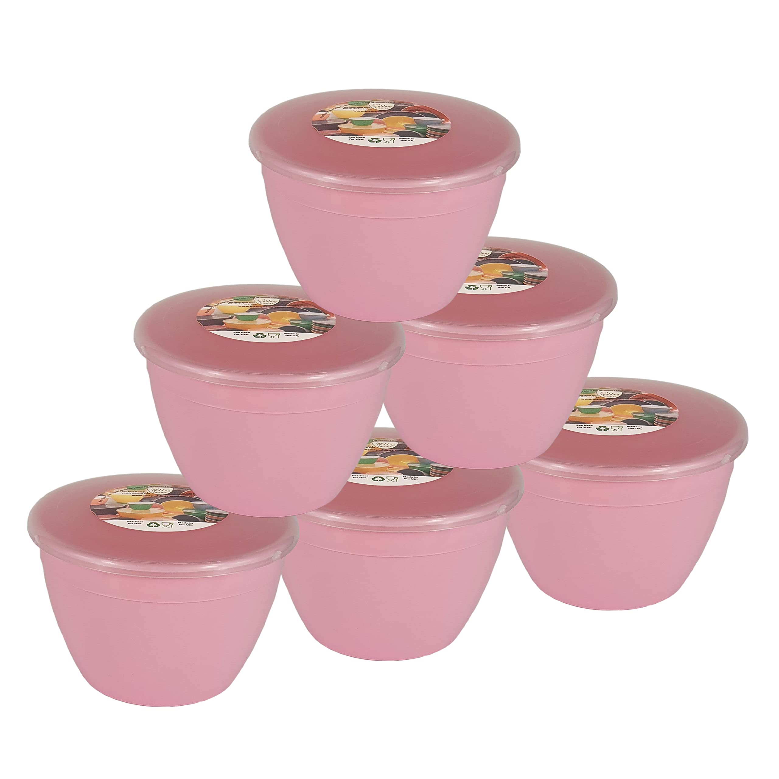 Just Pudding Basins Pastel Colours Pink 1 Pint Basin and Clear Lid Pack of 6 Plastic Pudding Steaming Bowls — image 1
