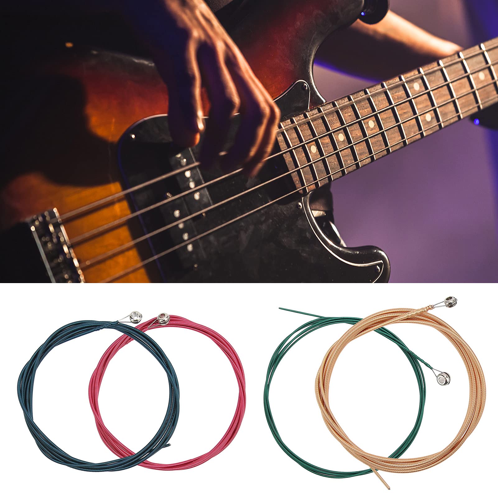 Electric Bass String, Guitar String Multicolor with Ball End Reinforced Carbon Steel Core for Acoustic Folk Electric Bass(color)