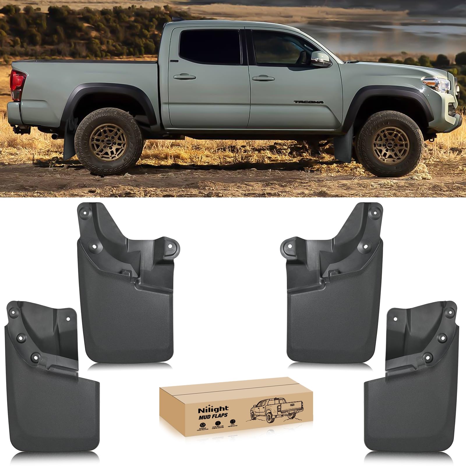 Photo 1 of Nilight Mud Flaps for Toyota Tacoma 2016-2023, No Drilling Precision Fit Exterior Accessories Heavy-Duty Splash Guards Protection, Front & Rear Set