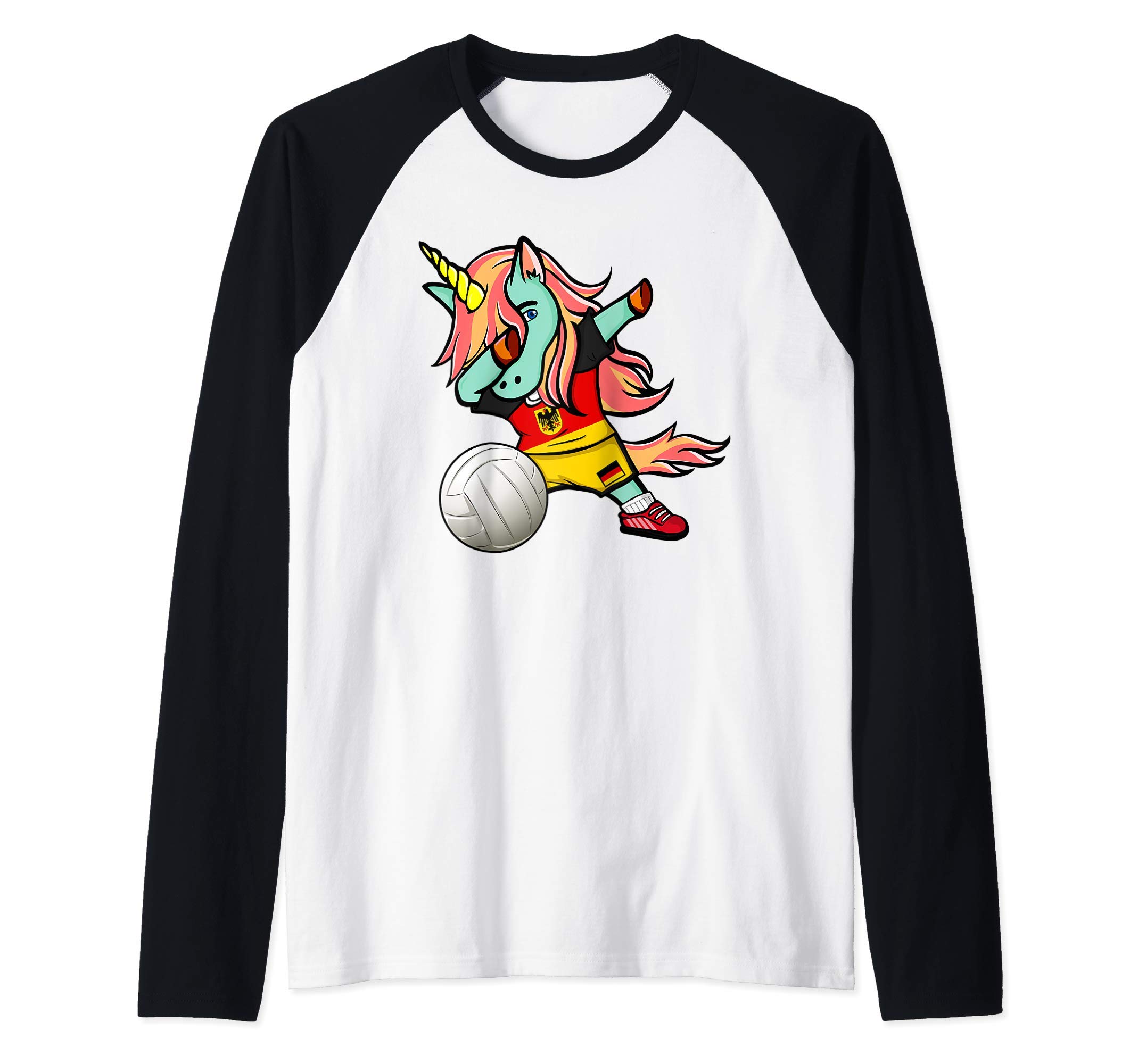 Dabbing Unicorn Germany Volleyball Lovers Jersey German Flag Raglan Baseball Tee