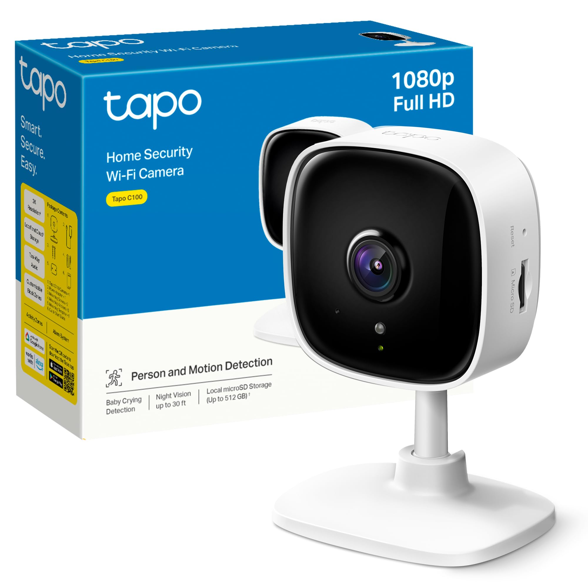 Tapo – Cámara de vigilancia Wi-Fi de Interior 1080P, para bebés y Mascotas, visión Nocturna, detección de Movimiento, Audio bidireccional, Almacenamiento en SD, Compatible con Alexa, Blanco