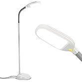 Brightech Litespan - Bright LED Floor Reading Lamp for Over Chair Crafts and Reading, Estheticians' Light for Lash Extensions, Adjustable Standing Lamp for Living Room, Bedroom, Office - White