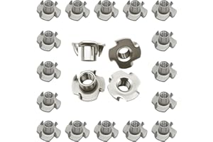 IEUYO 1/4" -20 T-Nut,Stainless Steel 4-Prong Tee Nut for Wood, Cabinetry, Rock Climbing Holds, Threaded Insert, Furniture 60Pcs
