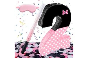 FSNJCZ Pink Bow Number 2 Pinata,Pink Bow Birthday Decorations, Fillable Hanging Piñata with Stick Blindfold Confetti for Girls Boys 2nd Anniversary Party Decorations（15.7 x 11.5 x 3 In）