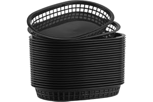 HOZEON 24 Pack 10.5 x 7 Inches Fast Food Baskets, Plastic Serving Baskets, Oval Bread Fry Basket Trays for Burgers, Sandwiche