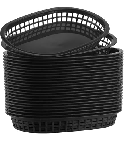 Bandejas Picnic Fiestas Cestas Ovaladas Apilables De Plástico MAKTSAM - Pack De 60 Unidades, 22.5x14x4 Cm, Negras, Ideales Para Snacks, Sándwiches, Barbacoas O Restaurantes Cestas Picnic
